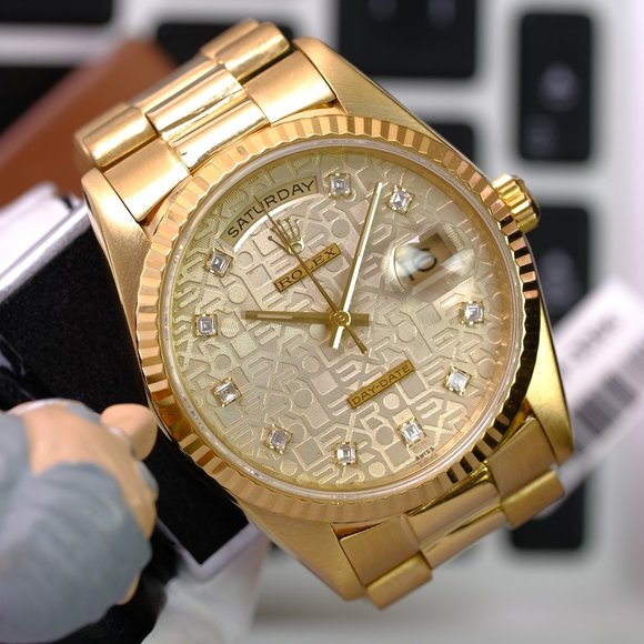 Rolex Day-Date Factory Silver Jubilee Diamond Dial Fluted Bezel 36mm Watch - Picture 11 of 11